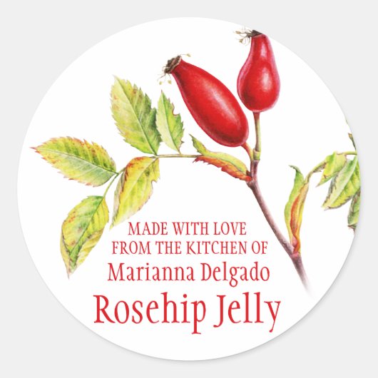 Ronde Rozenbottel Jelly bakken cadeau stickers (Voorkant)