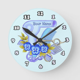 Ronde Salon de beauté Blue Pansy horloge de cosmétologue
