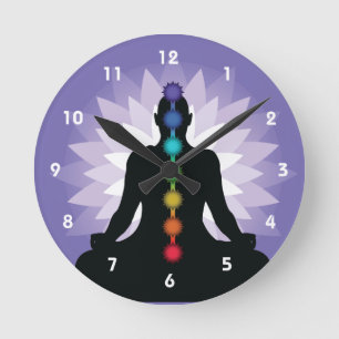 Ronde Sept Chakras Yoga Position Conception Mur Horloge