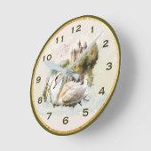 Ronde Serene Swan Scène Mur Horloge Blanche (Angle)