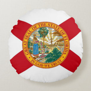 Ronde sierkussen met vlag van Florida, VS Rond Kussen