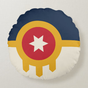 Ronde Sierkussen met vlag van Tulsa, Oklahoma Rond Kussen