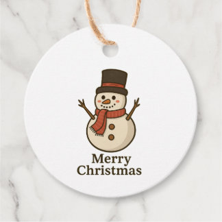 Ronde Sneeuwman Kerst Cadeautag - Voorzijde & Ontw Bedankjes Labels