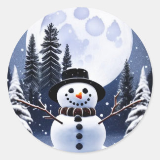 Ronde sneeuwpop stickers onder de maan