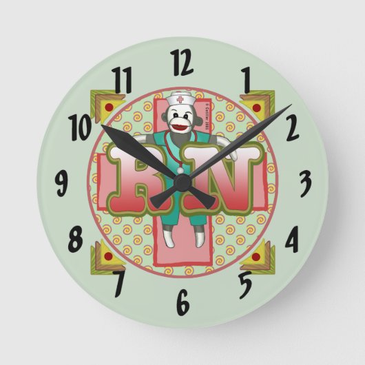 Ronde Sock Monkey RN Infirmière horloge (Recto)