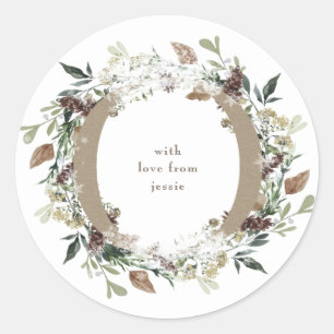 Ronde sticker Kerst Vintage Vakantie Bloemstuk
