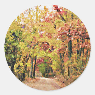 Ronde Sticker met Autumn Country Road Scene