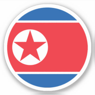 Ronde sticker met Noord-Koreaanse vlag