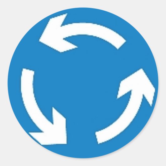 Ronde sticker met rotondeteken. (Voorkant)