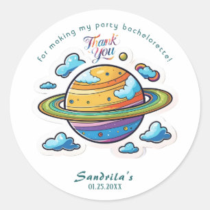 Ronde sticker met ruimteplaneet voor verjaardagsfe