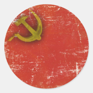 Ronde sticker met vuile vlag van de voormalige Sov