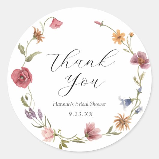 Ronde sticker met wilde bloem bedankje (Voorkant)