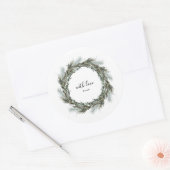 Ronde Sticker Pine Snow Wreate kerstfeestdag (Envelop)