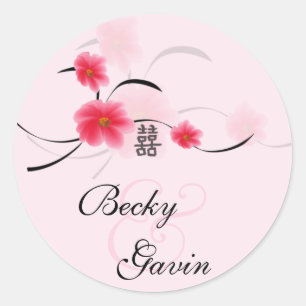 Ronde Sticker Roze Blossom Dubbel Geluk