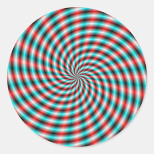 Ronde Sticker Turquoise en Rode Spiral Rays