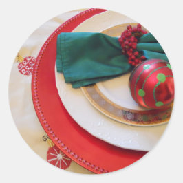 Ronde stickers met rode, groene versieringen van S