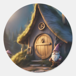 Ronde stickers set met charmante Gnome en cabine