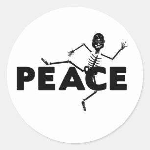 Ronde stickers, skelet met vredesbordje sticker
