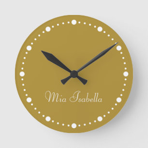 Ronde Tendance Couleur Soleil Olive White Dots Horloge r