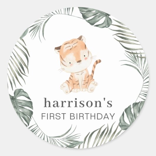 Ronde Tiger Greenery Sticker (Voorkant)