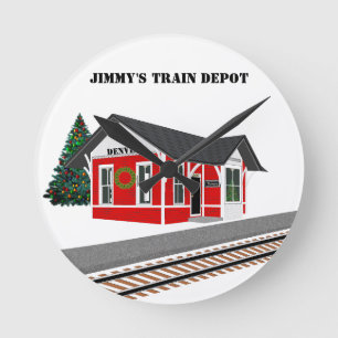 Ronde Train Dépôt de Noël Modèle de chambre Horloge