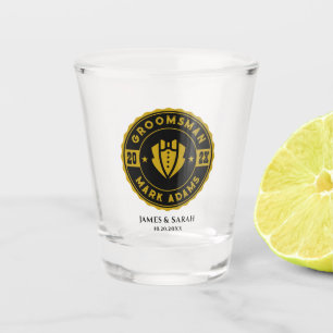 Ronde Tuxedo Badge Elegante Groomsmen Shot Glas