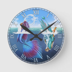 Ronde Un oiseau peut aimer une horloge de poissons