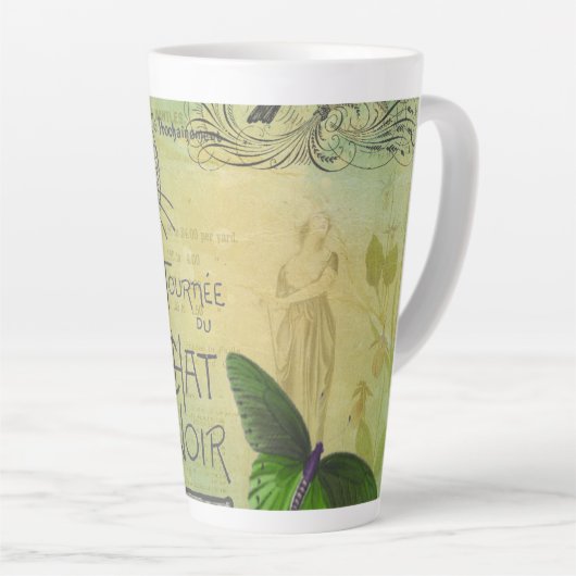 Ronde van Chat Noir Collage in Parijs Latte Mok (Rechterhoek)