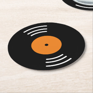 Ronde vinyl muziekplaat papieren onderzetter set