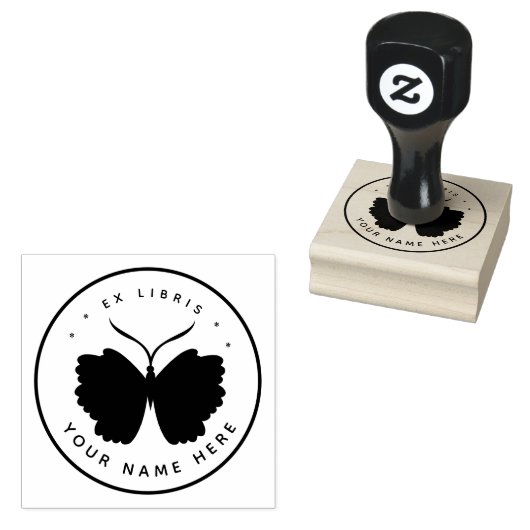 Ronde vlinder ex libris stempel (Gestempeld)
