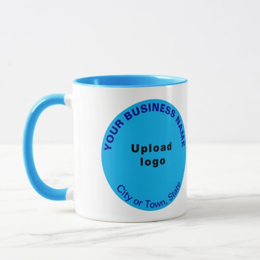 Ronde vormgeving voor zakelijk merk op lichte blau mok (Links)