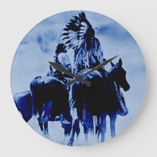 Ronde wandklok met Vintage Cheyenne krijgers Grote Klok