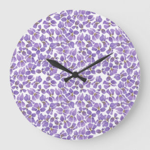  ronde wandklok, viooltjes en check Gingham Grote Klok