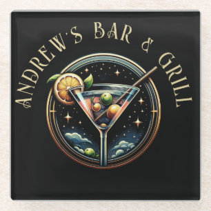 Ronde Zwart & Goud Martini Logo Bar & Grill Glazen Onderzetter