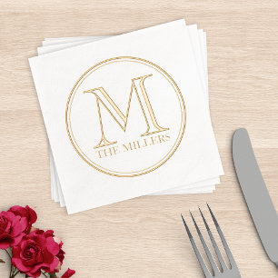 Ronde Zwarte Rand Naam Monogram Folie Servetten