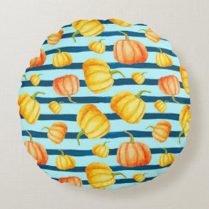 Rong Oranje pompoen. Naadloze Waterverf Rond Kussen