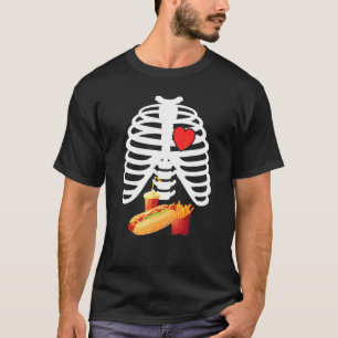 Röntgen Skelet Ribbenkast Bier Hot Dogs Halloween  T-shirt