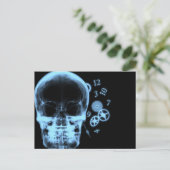 Röntgenfoto Skull & Clock Onderdelen - Blauw Briefkaart (Staand voorkant)