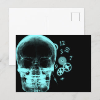 Röntgenfoto Skull & Clock Onderdelen - Blauwgroen Briefkaart