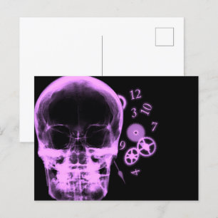 Röntgenfoto Skull & Clock Onderdelen - Roze Briefkaart