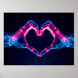 Röntgenfoto van handen in hartvorm - Neon roze en Poster