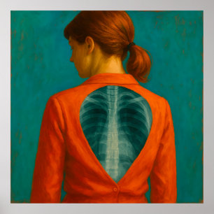 Röntgenfoto van rug - Vrouw met rode blouse en Aub Poster