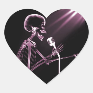 RÖNTGENZIEN SKELET ZINGEN OP RETRO MIC - ROZE HART STICKER