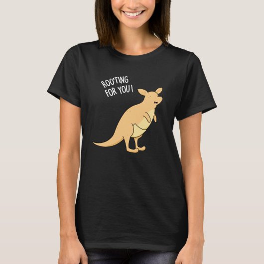 Roo-Ting voor u Funny Kangaroo Pun Dark BG T-shirt (Voorkant)