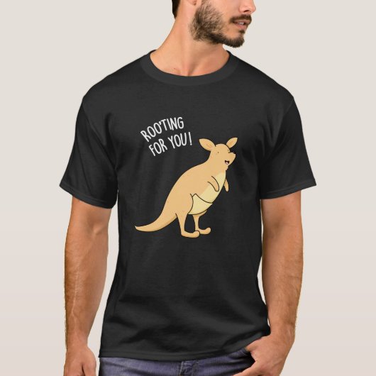 Roo-Ting voor u Funny Kangaroo Pun Dark BG T-shirt (Voorkant)