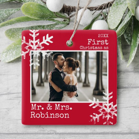 Rood 1 Kerstmis Mr. & Mrs Foto Keramisch Ornament