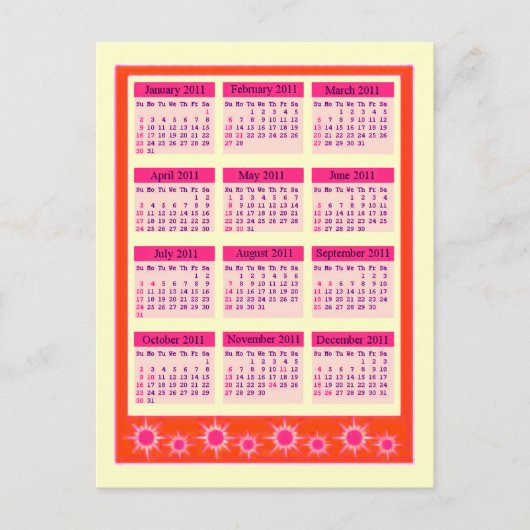 Rood 2011 jaar in één oogopslag briefkaart (Voorkant)