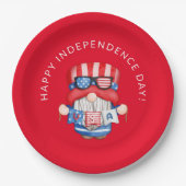 Rood 4 juli Gnome Independence Day Party Papieren Bordje (Voorkant)