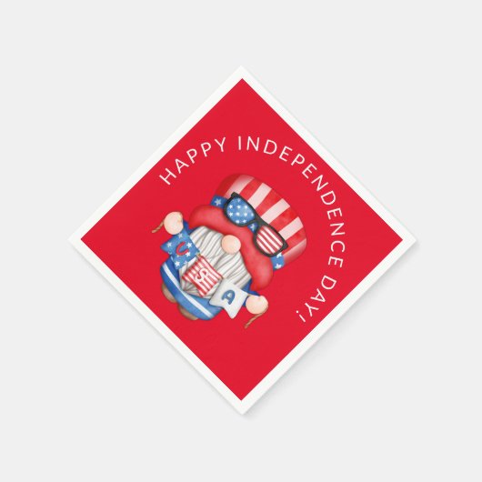 Rood 4 juli Gnome Independence Day Party Servet (Hoek)