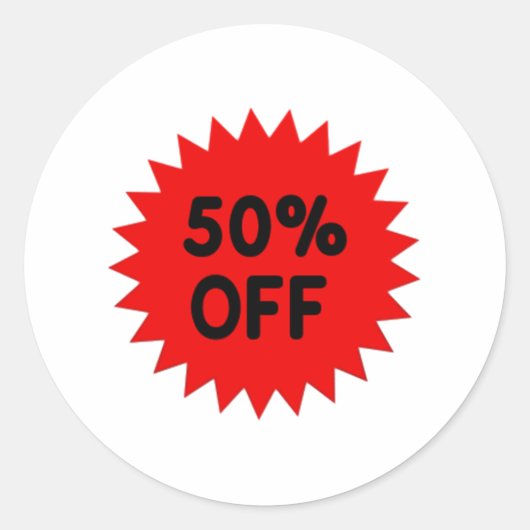Rood 50 procent korting ronde sticker (Voorkant)